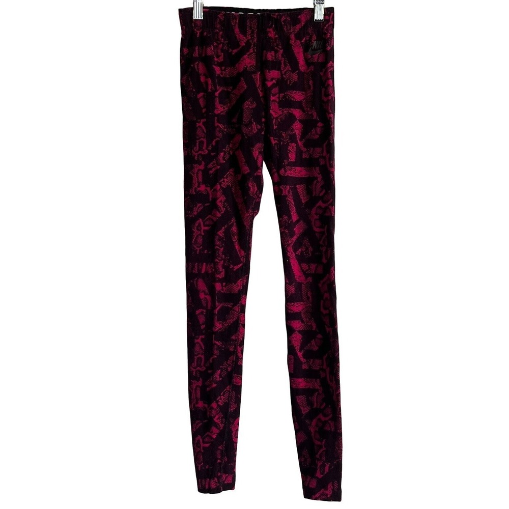 Nike Knit Leggings Womens XS Fuchsia/Black Patterned Full Length Retro - Picture 1 of 6
